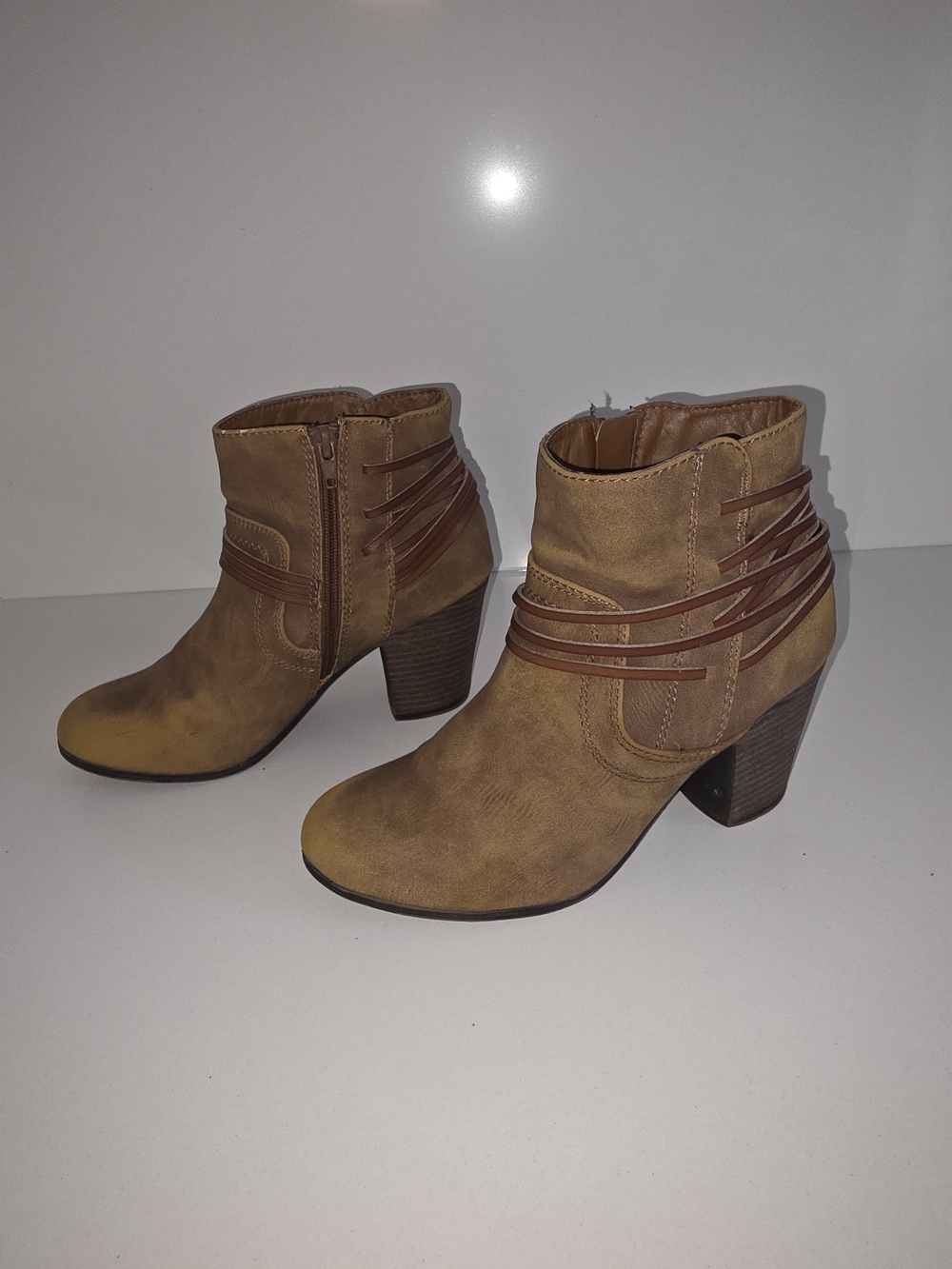 Big Buddha Tan/Cognac Wrap-Detail Ankle Booties